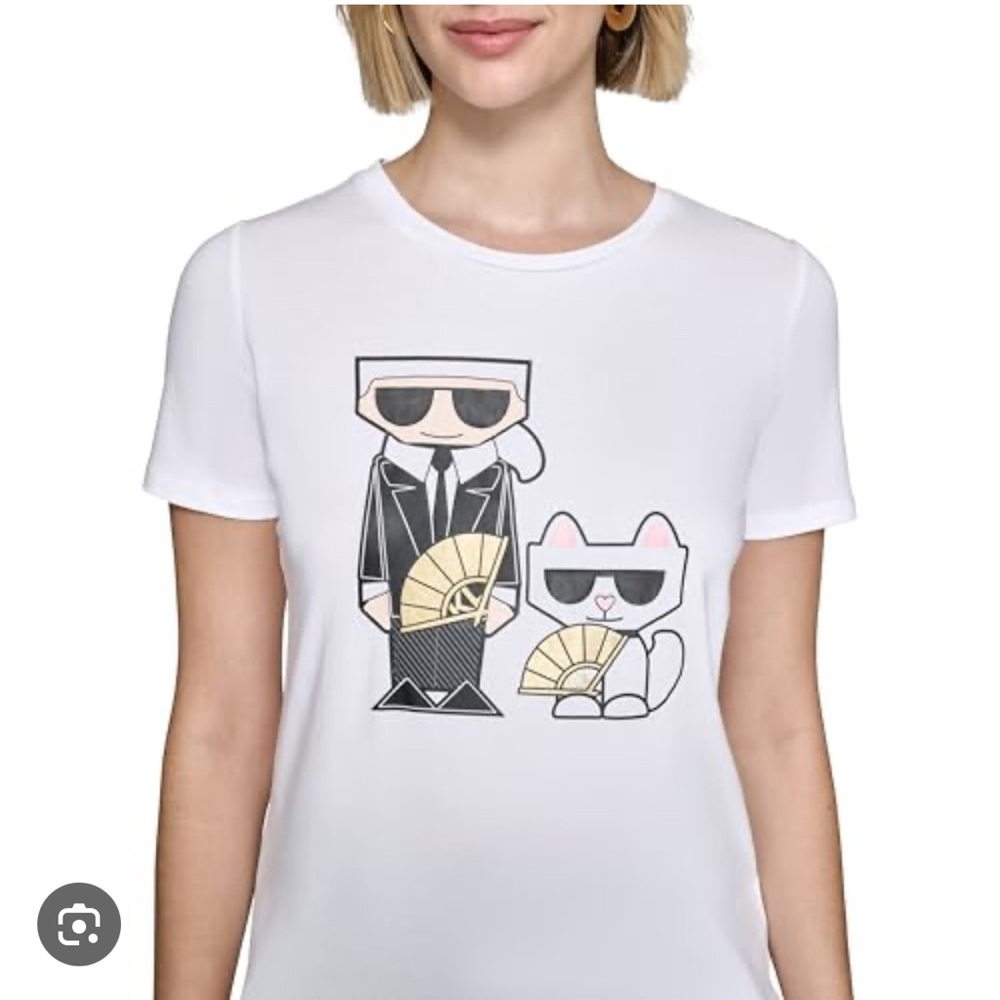Karl Lagerfeld Black and White Cat Graphic Tee